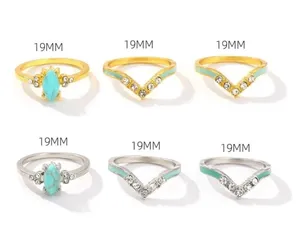 6pc 925 Rings For Men And Women Hip Hop Vintage Style Turquoise With Rhinestones thumbnail 4