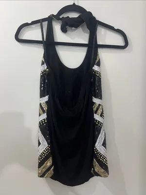 2B Bebe Black and Gold Sequin Halter Top thumbnail 4