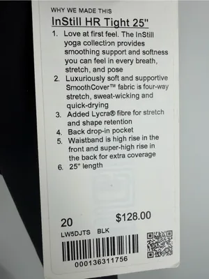 Lululemon instill high rise tight 25” black NWT womens 20 athletic training thumbnail 3