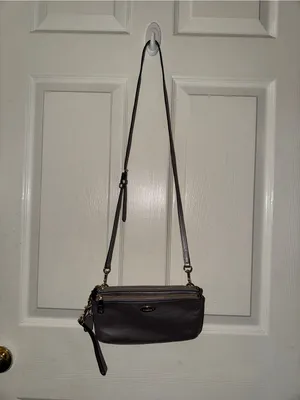 Coach F53157 Metallic Pewter Leather Crossbody Wristlet Double Zip Bag thumbnail 2