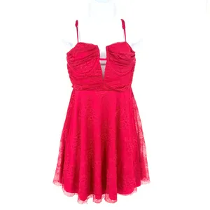 Layered with Love Mini Lace Dress Sz M New Red Hoco Coquette Corsette Fit Flare thumbnail 2