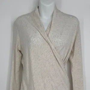 Lululemon Radiant Long Sleeve‎ Wrap Top Size 2 Heathered Beige Thumbholes Active thumbnail 3