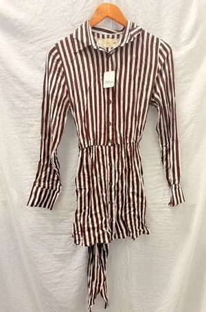 Free People X Jen’s Pirate Booty NEW Amaya Shirt Dress XS Summer Nautical Stripe thumbnail 1