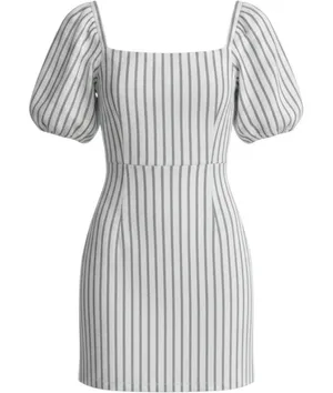 Abercrombie &‎ Fitch Linen Blend Stripe Puff Sleeve Mini Dress Womens Small Blue thumbnail 1