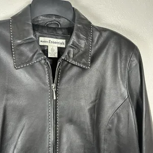 Modern Essentials Black Leather Jacket Womens Large Contrast Stitching 2000s Y2K thumbnail 2