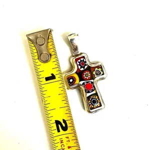 Sterling silver Vintage Murano Millefiori Cross Pendant thumbnail 6