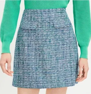 LOFT Blue Green Tweed Skirt Size 14 thumbnail 1