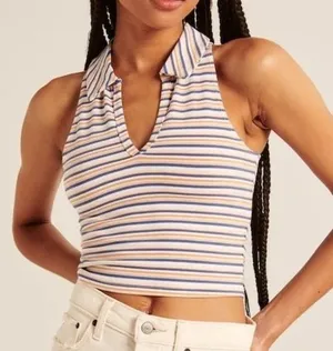 Abercrombie Multi-Stripe Essential Polo Tank in Orange, White, Blue Stripes thumbnail 1
