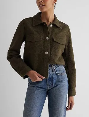 Express Tweed Novelty Button Cropped Shacket thumbnail 1