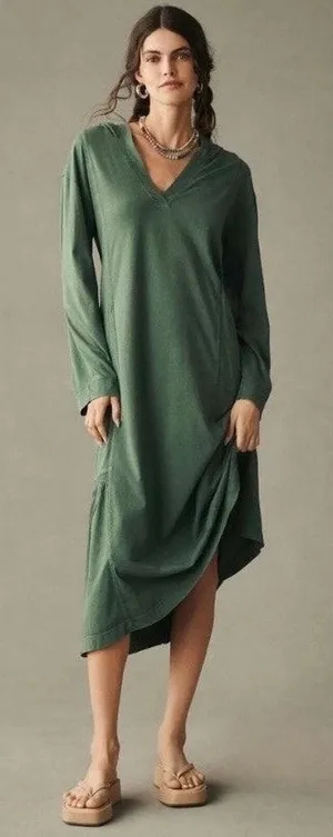 Anthropologie Daily Practice Green Hooded Maxi Dress Sz.XS thumbnail 1