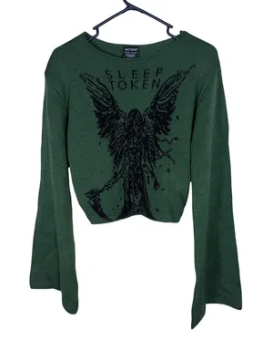 Hot Topic Sleep Token Green Cropped Knit Sweater Bell Sleeve Large thumbnail 1