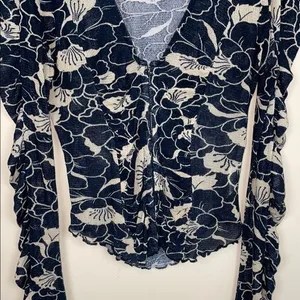 Free People Women’s Through the Meadow Floral Ruched Hook-Closures Ruffle Blouse thumbnail 3