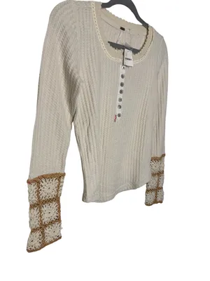 ✨🤍 NWT Free People Mistletoe Waffle Thermal Crochet Cuff Top‎ S 🤍✨ thumbnail 3