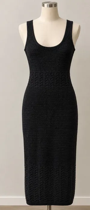 NWT Black Knit Midi Dress Size L thumbnail 1