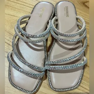 Women's Cushionaire Silver Bedazzled Strappy Sandals thumbnail 1