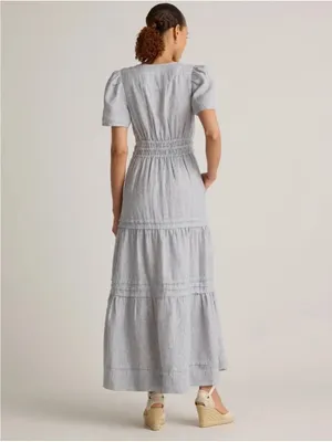 Quince 100% European Linen Tiered Maxi Dress Blue Pinstripe thumbnail 16