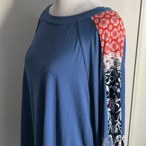 New Boho Balloon Sleeve Color Block Patchwork Jersey Knit Top Long Sleeve Blouse thumbnail 8