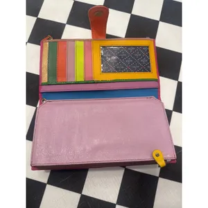 Leopard Print Calf Hair Rainbow Leather Trifold Wallet Multi Color Clutch fairy thumbnail 4