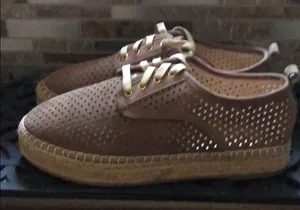 Catherine Malandrino Tan Laser Cut Leather Jute Platform Espadrille Sneakers 9 thumbnail 1