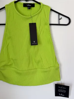 NWT Lulus Absolute Edge Lime Green Sleeveless Crop Top - Size: Small thumbnail 3