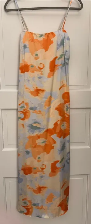 Abercrombie & Fitch Cream Maxi Slip Dress with Orange Floral Print thumbnail 1