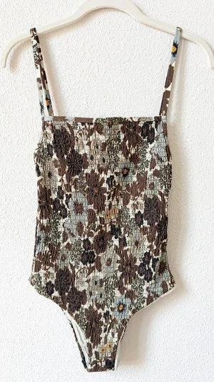 SIR Constantine Ruched One Piece Swimsuit Brown Floral Size 1 or US 2-4 Beach thumbnail 1