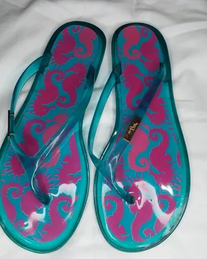Lilly Pulitzer Teal & Pink Seahorse ResortWear Preppy Beach Jelly Flip Flops thumbnail 1