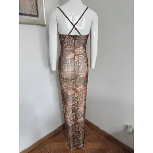 Pretty Little Thing Maxi Dress Cover Up Mesh Brown Leopard Print Size 2 Spaghetti Strap Summer Dress thumbnail 4