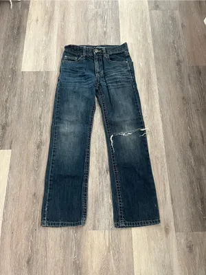 Request Jeans Girls 12 Y2K Dark Wash Distressed Straight Leg Embroidered Denim thumbnail 3