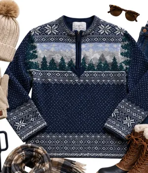 Paris Sport Club Shetland Wool Fair Isle Quarter Zip Sweater Small Nordic Knit thumbnail 1
