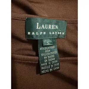 Lauren Ralph Lauren Brown Silk Blend Boat Neck Long Sleeve Top Small thumbnail 3