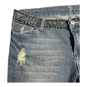 7 For All Mankind Flare Sz 28 Blue Studded Waist Distressed dark Havana jeans thumbnail 8