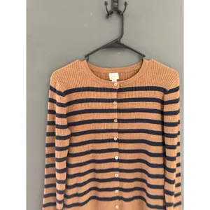 A New Day‎ Womens Ribbed Striped Cardigan Brown Navy Blue Crew Neck Small thumbnail 4