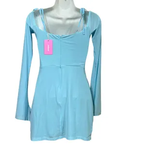 Edikted Light Blue Cold Shoulder Mesh Mini Dress Long Sleeve Size S NWT thumbnail 3
