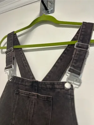 Black denim overalls jumpsuit Sz:L acid washed relaxed fit wide leg Baggy. thumbnail 9