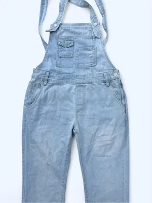 Free People Light Blue Denim Overalls Straight Leg Classic Retro Size 27 thumbnail 2