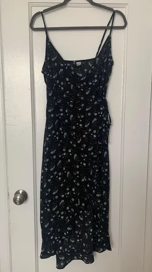 Divided Black Floral Wrap Dress thumbnail 1