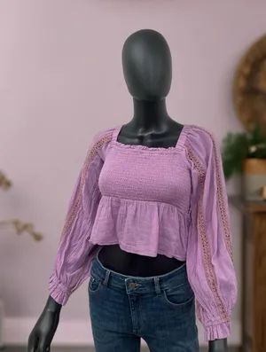 American Eagle puff sleeve top Sz L 100% cotton‎ thumbnail 1