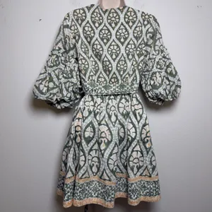 Anthropologie‎ Ash Eden Women 100% Cotton Mini Wrap Dress XS Green Cottage Party thumbnail 12