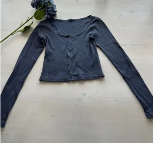 Ribbed Knit Cardigan Long‎ Sleeve Button Up Top Blue Size 2 thumbnail 1