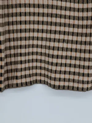 Maeve Anthropologie Sweater Large Fitted Stretch Plaid Cowl Neck Brown Black thumbnail 7