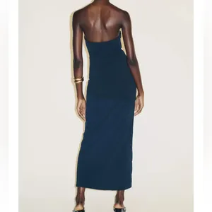 Zara NWT navy blue drop waist combination midi dress thumbnail 6