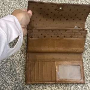 Fossil Brown Leather Continental Wallet Turn Lock Zip Coin Pocket‎ Trifold thumbnail 5
