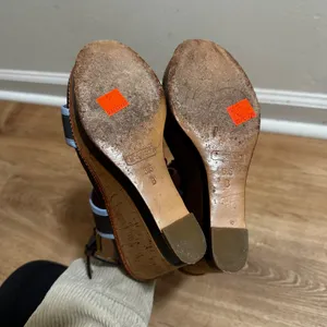 Coach | Women's Brown Blue Leather Tassel Cork Platform Wedge Sandals, 6.5B thumbnail 7