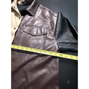 Mittoshop Womens Colorblock Faux Leather Shacket Brown Tan‎ Black Size L thumbnail 3