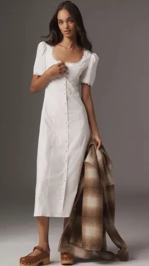 Reformation Alida Button Front Midi Dress White Size 6 thumbnail 1