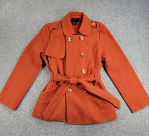 Sandro Sportswear Womens Coat Jacket Large Orange Wool Double Breasted Belted thumbnail 1