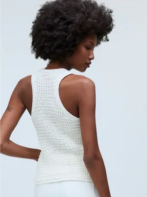 Madewell Womens White Crochet-Knit Crewneck Sweater Tank thumbnail 2