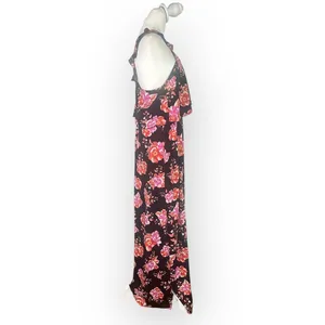 Tularosa Santorini Maxi Dress Women's Med Black Pink Floral Sleeveless Halter thumbnail 6