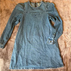 Free People Dress Womens 0 Blue Mini Denim Self Control Jean Puff Sleeve A Line thumbnail 1